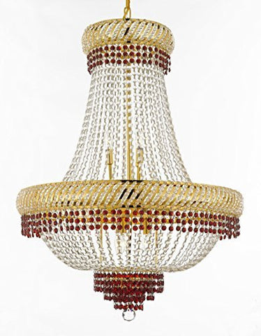 French Empire Crystal Chandelier Chandeliers Lighting Trimmed With Ruby Red Crystal Good For Dining Room Foyer Entryway Family Room And More H26" X W23" - F93-B74/Cg/448/9