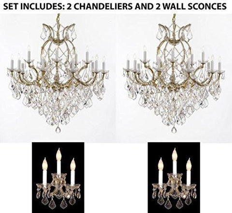 Set Of 4 - 2 Maria Theresa Chandelier Crystal Lighting Chandeliers H38" X W37" And 2 Maria Theresa Wall Sconce Crystal Lighting H14" x W11.5" - 2Ea 1/21510/15+1 + 2Ea CG/2813/3 A500-