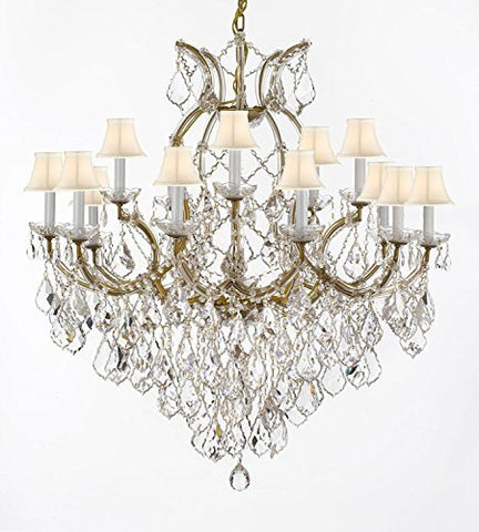 Swarovski Crystal Trimmed Maria Theresa Chandelier Lights Fixture Pendant Ceiling Lamp For Dining Room Entryway Living Room Dressed With Large Luxe Crystals H38" X W37" With Whiteshades - A83-B90/Whiteshades/21510/15+1Sw