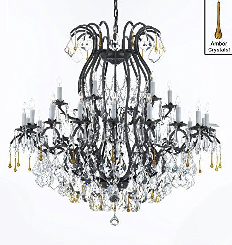 Wrought Iron Crystal Chandelier Lighting Chandeliers Dressed With Amber Crystals Perfect For An Entryway Or Foyer H46" X W46" - A83-B55/3034/18+6