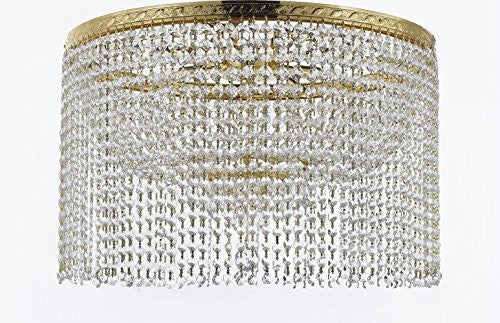 French Empire Crystal Semi Flush Chandelier Chandeliers Lighting With Crystal Bead Shade / Curtain H19" X W24" - F93-Flush/B68/Cg/870/9