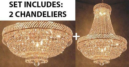 Set Of 2 - French Empire Crystal Chandelier Lighting H26" X W23" + French Empire Crystal Flush Chandelier Lighting H 16" W 23" - Good For The Dining Room Foyer Hallway Bedroom Kitchen - 1Ea-F93-448/9+1Ea-F93-Flush/448/9