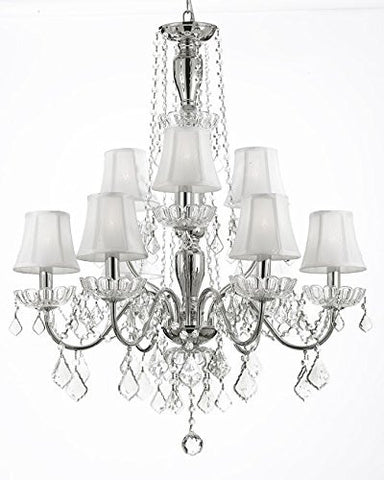 New Elegant Crystal Chandelier Lighting 9 Lights Shades Included H32" X Wd 26" Ceiling Fixture Pendant Lamp Modern - sc/white/843/6+3