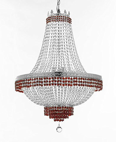French Empire Crystal Chandelier Chandeliers Lighting Trimmed With Ruby Red Crystal Good For Dining Room Foyer Entryway Family Room And More H30" X W24" - F93-B74/Cs/870/9