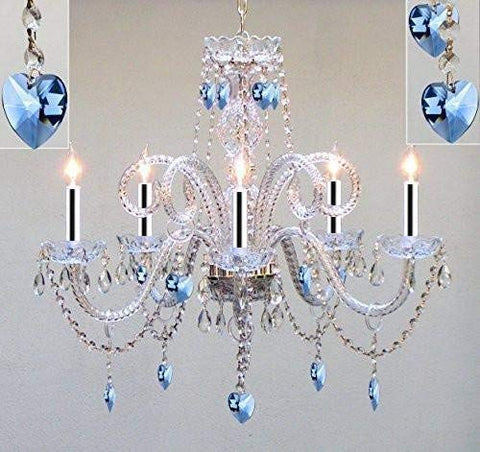 Chandelier Lighting Dressed with Blue Empress Crystal (Tm) Hearts H25" X W24" Chandelier Lighting w/Chrome Sleeves! - GO-B43/A46-HEARTS/B85/387/5/PINK
