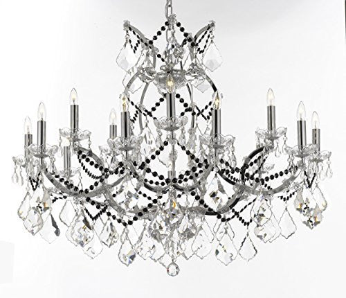 Maria Theresa Chandelier Lighting Crystal Chandeliers H28 "X W37" Chrome Finish Dressed With Jet Black Crystals Great For The Dining Room Living Room Family Room Entryway / Foyer - J10-B62/B80/Chrome/26050/15+1