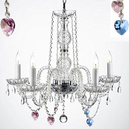 Authentic Empress Crystal(Tm) Chandelier Lighting Chandeliers With Blue And Pink Crystal Hearts H25" X W24" - G46-B85/B21/384/5