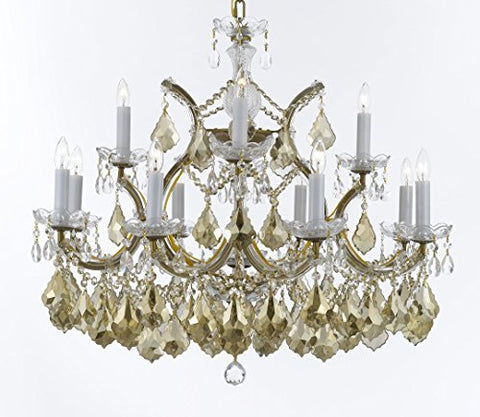 Maria Theresa Chandelier Crystal Lighting H 22" X W 28" W/ Golden Teak Crystal Good For Dining Room, Entryway , Living Room - A83-B2/GOLDENTEAKGOLD/1534/12+1