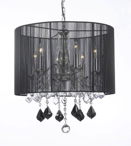 Crystal Chandelier W/ Large Black Shade Jet Black Crystal Pendants - J10-B20/1124/6