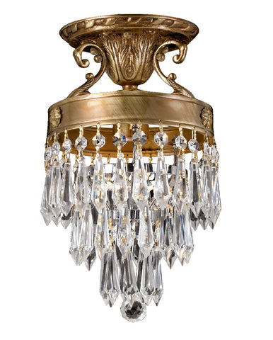1 Light Aged Brass Traditional Ceiling Mount Draped In Clear Hand Cut Crystal - C193-5270-AG-CL-MWP
