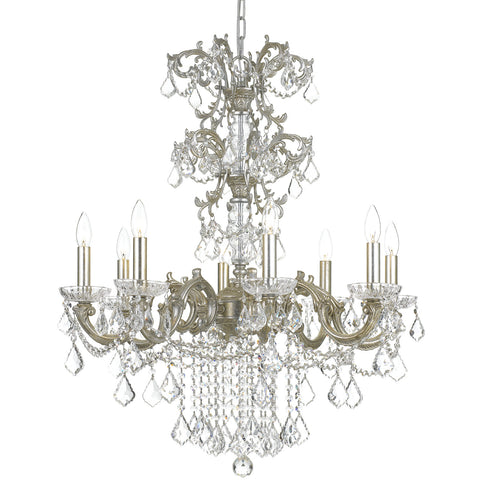8 Light Olde Silver Traditional Chandelier Draped In Clear Swarovski Strass Crystal - C193-5288-OS-CL-S