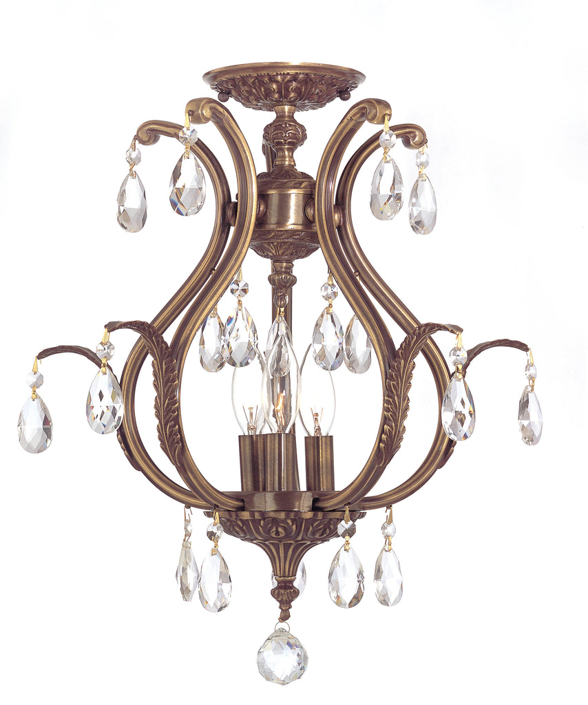 3 Light Antique Brass Crystal Ceiling Mount Draped In Clear Hand Cut Crystal - C193-5560-AB-CL-MWP_CEILING