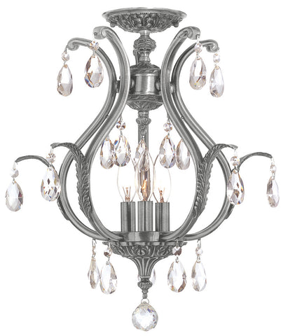 3 Light Pewter Crystal Ceiling Mount Draped In Clear Hand Cut Crystal - C193-5560-PW-CL-MWP_CEILING