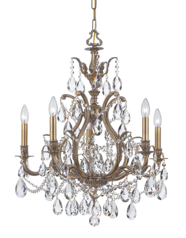 5 Light Antique Brass Crystal Chandelier Draped In Clear Swarovski Strass Crystal - C193-5575-AB-CL-S