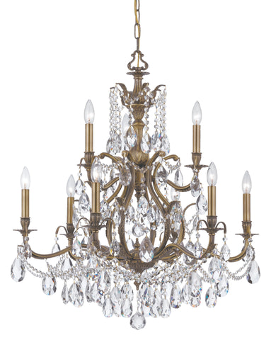 9 Light Antique Brass Crystal Chandelier Draped In Clear Swarovski Strass Crystal - C193-5579-AB-CL-S