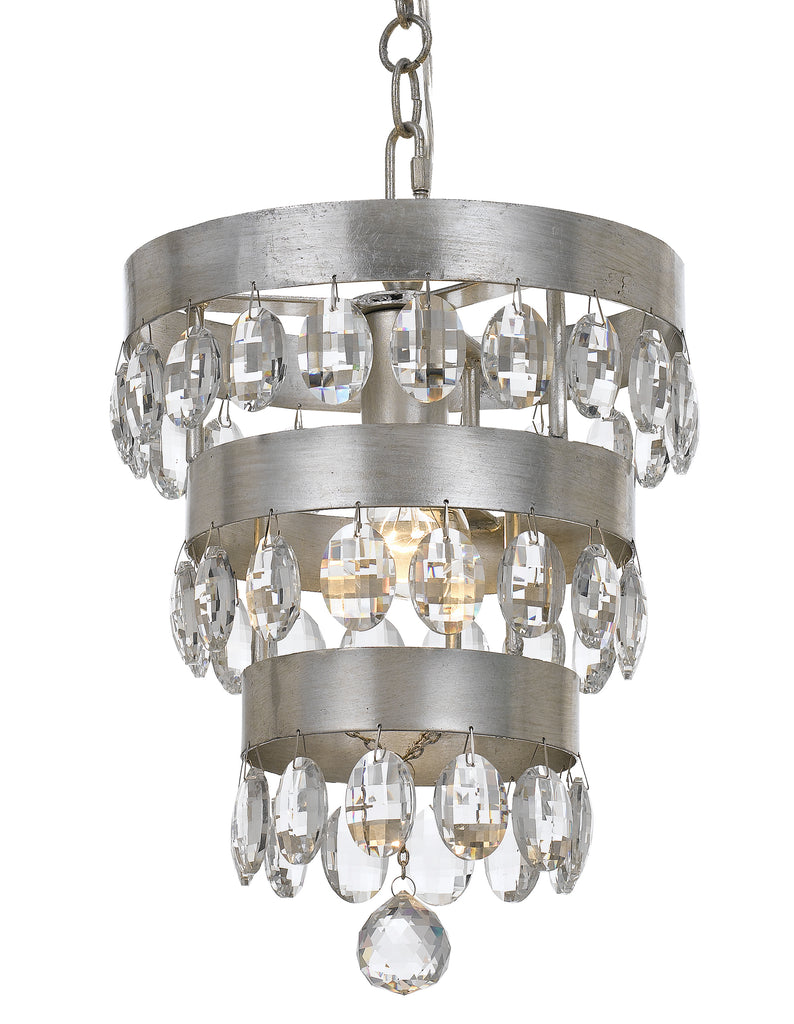 1 Light Antique Silver Transitional Mini Chandelier Draped In Clear Elliptical Faceted Crystal - C193-6103-SA
