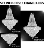 Set of 3-1 French Empire Crystal Chandelier Lighting H36 X W30 & 1 French Empire Crystal Chandelier Lighting H30 X W24 and 1 French Empire Crystal Semi Flush Basket Chandeliers Lighting H18 X W24 - CS/870/14+ CS/870/9+ FLUSH/CS/870/9