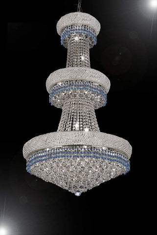 French Empire Crystal Chandelier Chandeliers Lighting Trimmed with Blue Crystal! Good for Dining Room, Foyer, Entryway, Family Room and More! H50" X W30" - G93-B83/CS/541/24