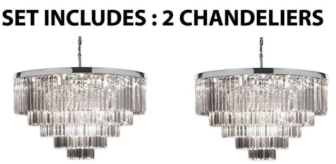 Set of 2 - Retro Palladium Crystal Glass Fringe Chandelier Chrome Finish H25 W33.5 - 2EA GB104-2164/18