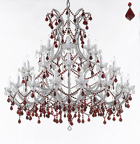 Crystal Chandelier Lighting Chandeliers H49" W52" Dressed with Ruby Red Crystals! Great for the Foyer, Entry Way, Living Room, Family Room and More! - A83-B2/SILVER/756/36+1 RED