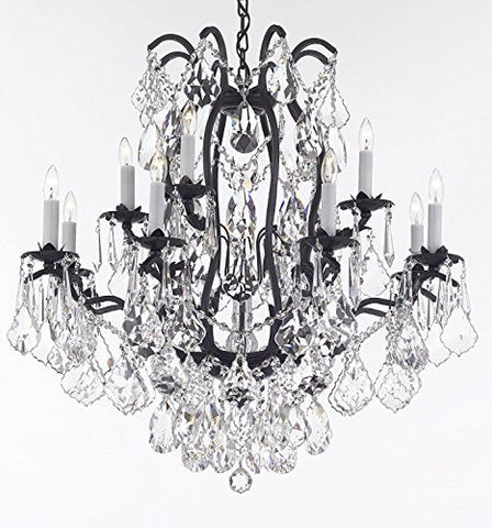 Wrought Iron Crystal Chandelier Lighting Trimmed with Swarovski Crystal Good for Dining Room, Foyer, Entryway, Family Room, Bedroom, Living Room and More! H 36" W 36" 15 Lights - A83-B91/3034/10+5SW
