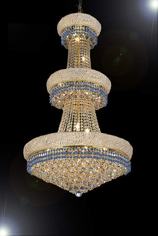 French Empire Crystal Chandelier Chandeliers Lighting Trimmed with Blue Crystal! Good for Dining Room, Foyer, Entryway, Family Room and More! H50" X W30" - G93-B83/CG/541/24