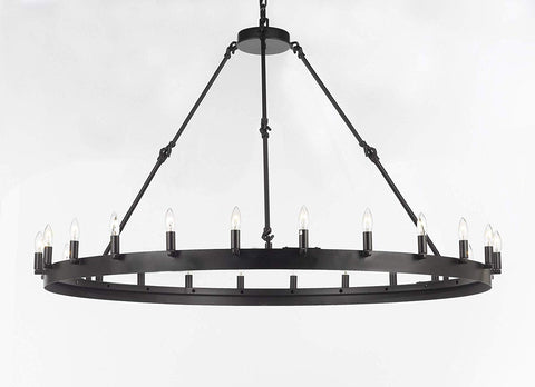 Wrought Iron Vintage Barn Metal Castile One Tier Chandelier Chandeliers Industrial Loft Rustic Lighting W 50" H 34" - G7-B48/3428/24