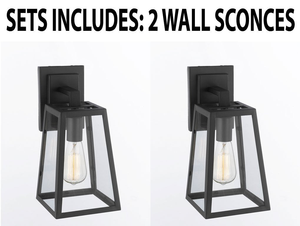 Set Of 2 - Modern Filament Clear Glass Wall Sconce - Good For Outdoor Lighting & Indoor Use - Wrought Iron Vintage Barn Metal Industrial Urban Loft Rustic Wall Mount Lighting -Size:6"W X 7"D X 13"H - G7-3165/1-SET OF 2