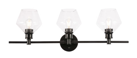 ZC121-LD2316BK - Living District: Gene 3 light Black and Clear glass Wall sconce