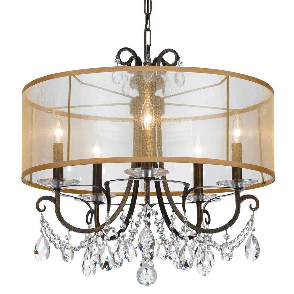 5 Light English Bronze Transitional  Modern Chandelier Draped In Clear Hand Cut Crystal - C193-6625-EB-CL-MWP