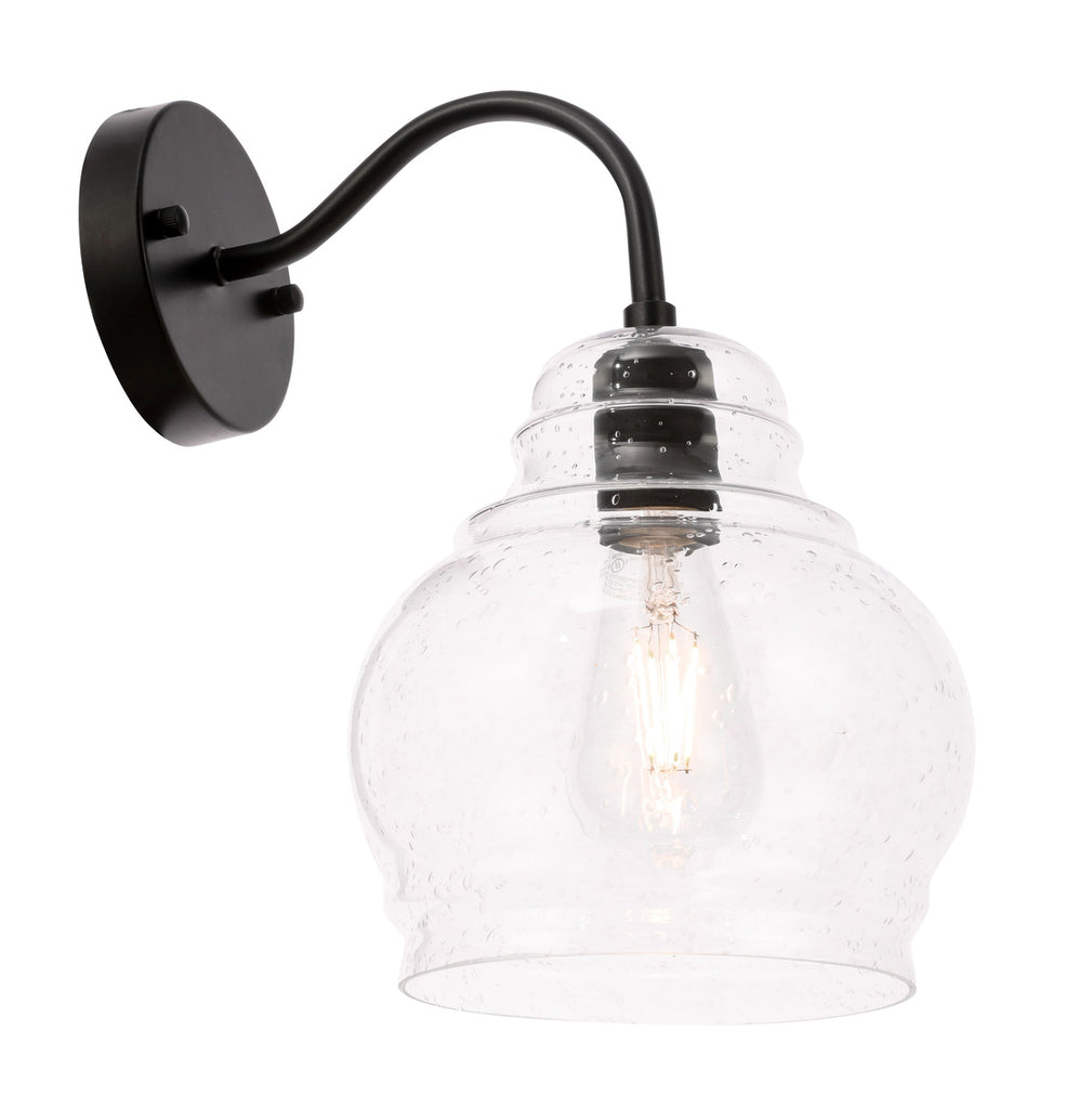 ZC121-LD6192BK - Living District: Pierce 1 light Black and Clear seeded glass wall sconce