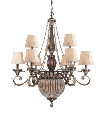 11 Light Weathered Patina Traditional Chandelier Draped In Crystal Beads - C193-6729-WP