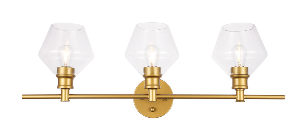 ZC121-LD2316BR - Living District: Gene 3 light Brass and Clear glass Wall sconce