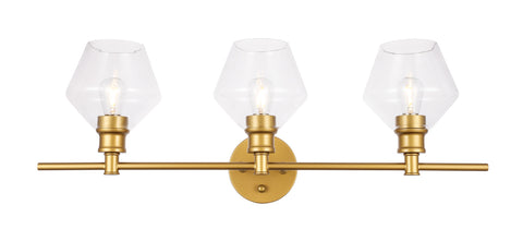 ZC121-LD2316BR - Living District: Gene 3 light Brass and Clear glass Wall sconce