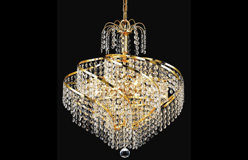 C121-8052D18G/RC - Regency Lighting: Spiral 8 light Gold Pendant Clear Royal Cut Crystal