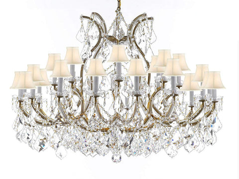 Swarovski Crystal Trimmed Chandelier Lighting Chandeliers H35" X W46" Great for The Foyer, Entry Way, Living Room, Family Room and More! w/White Shades - A83-B62/WHITESHADES/2MT/24+1SW