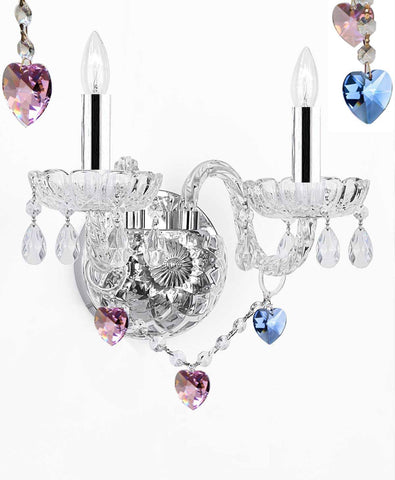 Wall Sconce Lighting with Crystal Blue and Pink Hearts w/Chrome Sleeves - Perfect for Boys and Girls Bedrooms! - G46-B43/B85/B21/2/386