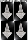Set of 4 - French Empire Crystal Silver Chandelier Lighting - Great for The Dining Room, Foyer, Entry Way, Living Room - H50" X W24" - 4EA F93-C7/CS/870/9