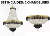 Set of 2-1 French Empire Crystal Chandelier Lighting Trimmed w/Jet Black Crystal! H30" X W24" and 1 Flush French Empire Crystal Chandelier Trimmed with Jet Black Crystal! H18" X W24" - B79/CG/870/9 + B79/CG/FLUSH/870/9