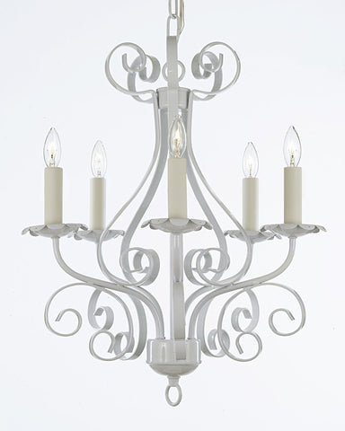 Wrought Iron Chandelier Lighting Country French White 5 Light Ceiling Fixture Wrought Country French - 30175/5 white