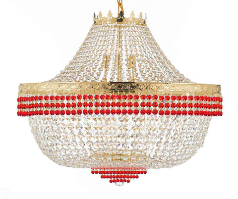 Nail Salon French Empire Crystal Chandelier Lighting Dressed with Ruby Red Crystal Balls - Great for The Dining Room H 30" W 36" 25 Lights - G93-B74/H30/CG/4199/25