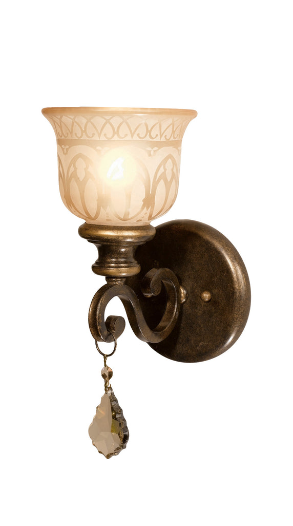 1 Light Bronze Umber Traditional Sconce Draped In Golden Teak Swarovski Crystal - C193-7501-BU-GTS