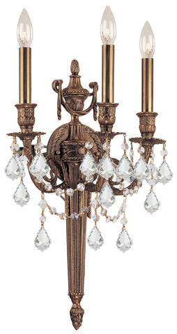 3 Light Matte Brass Traditional Sconce Draped In Clear Spectra Crystal - C193-753-MB-CL-SAQ