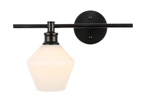 ZC121-LD2305BK - Living District: Gene 1 light Black and Frosted white glass left Wall sconce