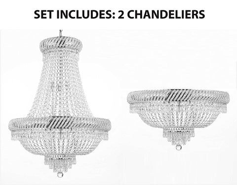 Set of 2 - 1 French Empire Crystal Chandelier H26 X Wd23 and 1 Flush French Empire Crystal Chandelier H16 X Wd23 Empire - J10-1EA-448/9 SILVER+1EA-flush/448/9 SILVER