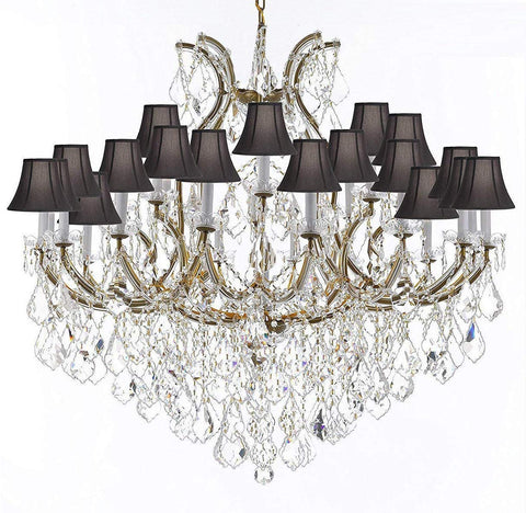 Crystal Chandelier Lighting Chandeliers H46" X W46" Dressed with Large, Luxe, Diamond Cut Crystals! Great for The Foyer, Entry Way, Living Room, Family Room and More w/Black Shades - A83-B90/BLACKSHADES/2MT/24+1DC