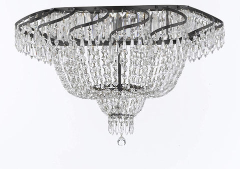 French Empire Crystal Flush Chandelier Chandeliers Lighting H20" X W24" with Dark Antique Finish! Good for Dining Room, Foyer, Entryway, Family Room and More! - A93-FLUSH/CB/928/9