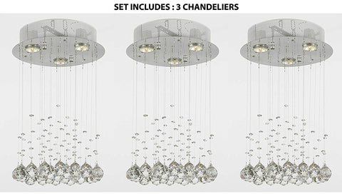 Set of 3 - Modern Chandelier Rain Drop Lighting Crystal Ball round Fixture Pendant Ceiling Lamp H18 X W12 9 Lights total Modern - 3EA J10-C9071R-3