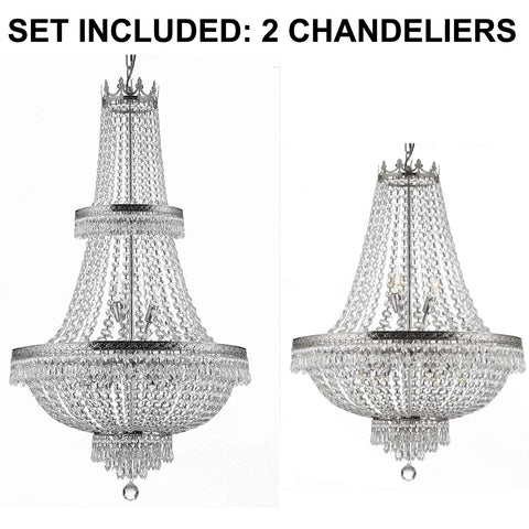 Set of 2-1 French Empire Crystal Chandelier Lighting H50" X W24" and 1 French Empire Crystal Gold Chandelier Lighting - Great for The Dining Room, Foyer, Entry Way, Living Room - H30" X W24" - 1EA CS/870/15 + 1EA SILVER/870/9