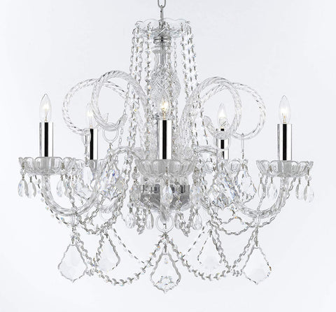 Swarovski Crystal Trimmed Murano Venetian Style Chandelier Crystal Lights Fixture Pendant Ceiling Lamp for Dining Room, Bedroom, Living Room - w/Large, Luxe Crystals w/Chrome Sleeves! H25" X W24" - A46-B43/CS/B94/B89/385/5SW